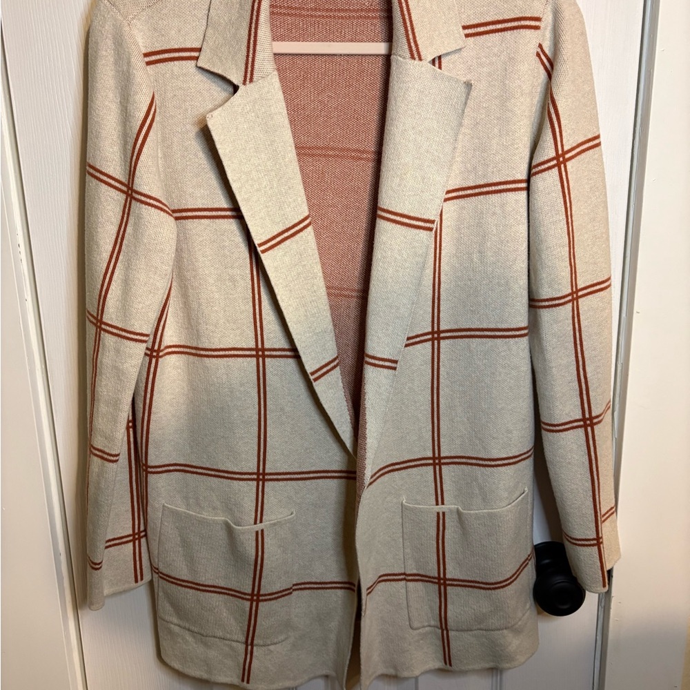 LOFT Cream and Orange Plaid Blazer